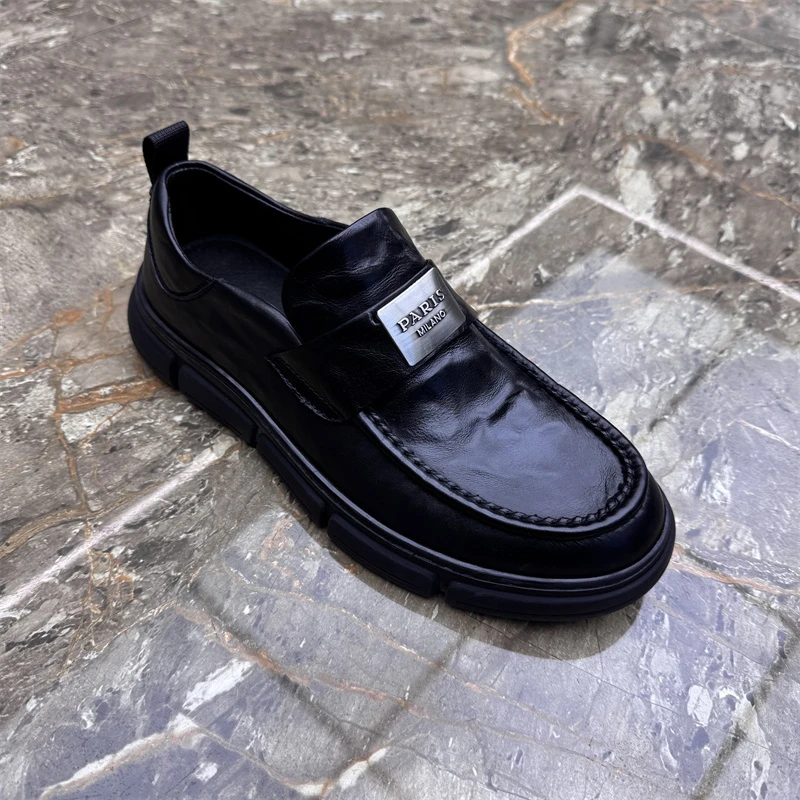 广州真皮男鞋2025年春季新款百搭头层牛皮透气一脚蹬商务休闲皮鞋