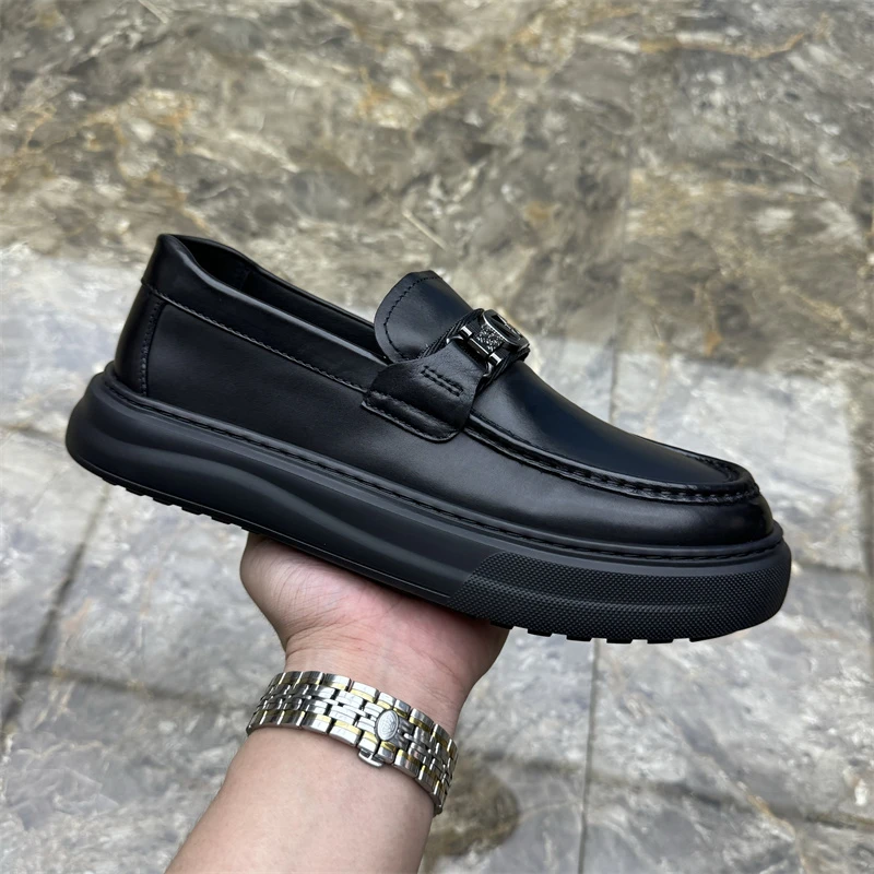 真皮男鞋秋季新款男士厚底豆豆鞋头层牛皮轻便百搭潮流商务休闲鞋