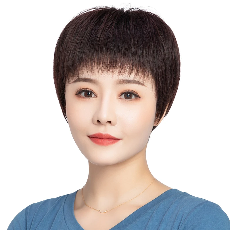 假发女全真发全头套真人发丝短直发中老年女士自然妈妈波波头套