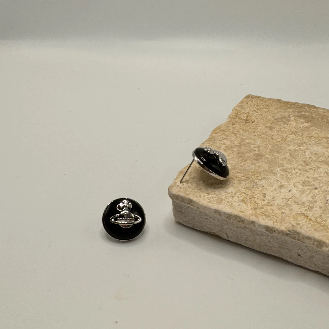 铜合金耳饰 0716 Acc-443 黑色复古镶嵌土星耳饰 时尚百搭小众ins