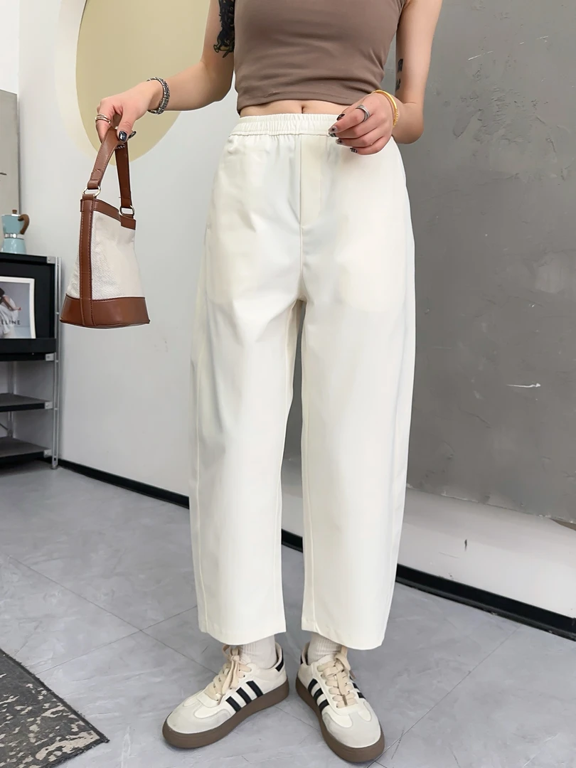 「米白抗褶皱」不,退换春秋款舒特面料茧型九分裤（口袋微透）