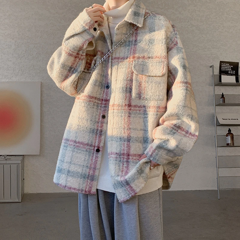 美拉德穿搭外套男秋冬格子小香风翻领夹克高级感痞帅宽松呢料衣服