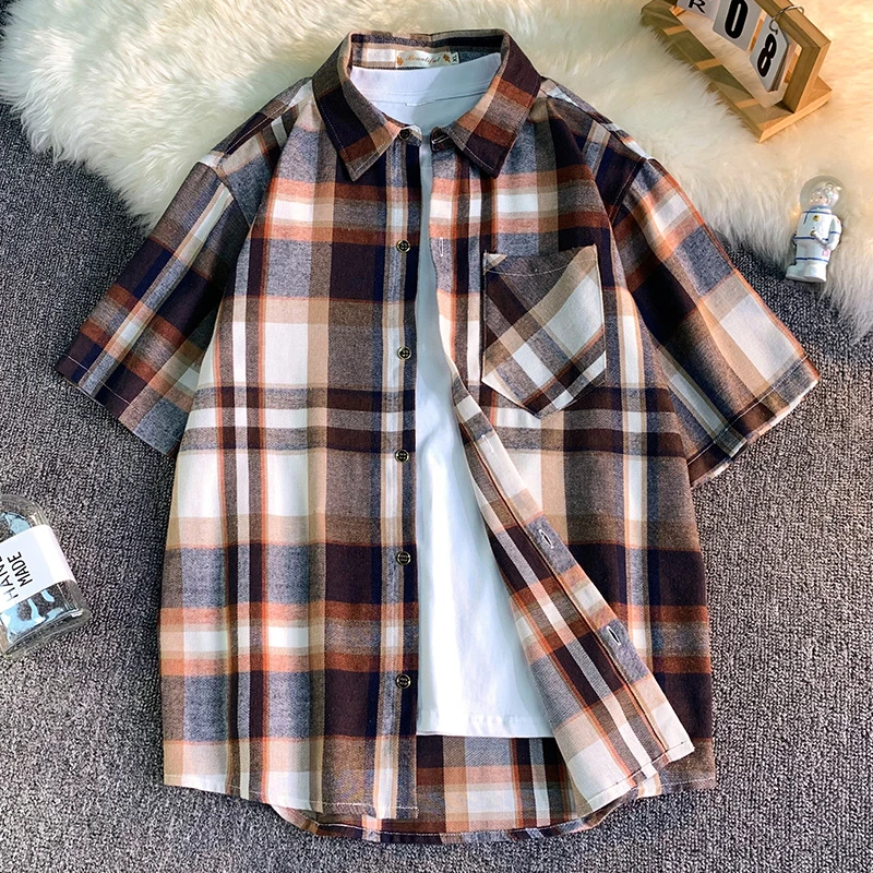 短袖衬衫男夏季高级感潮牌设计休闲潮流半袖衬衣外套宽松痞帅港风