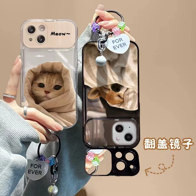 可爱斜眼狗狗翻盖镜适用苹果华为oppo软vivo小米手机壳