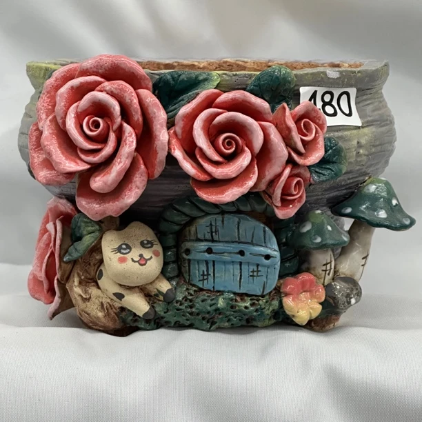 白狐花盆，手工花盆，内口径16.5高14左右，麦饭石材质，透气好