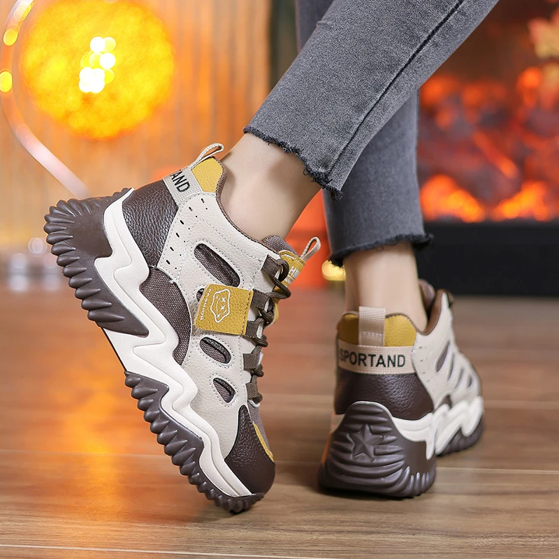 厚底老爹鞋女2024春秋季新款休闲高帮单鞋百搭时尚爆款运动鞋