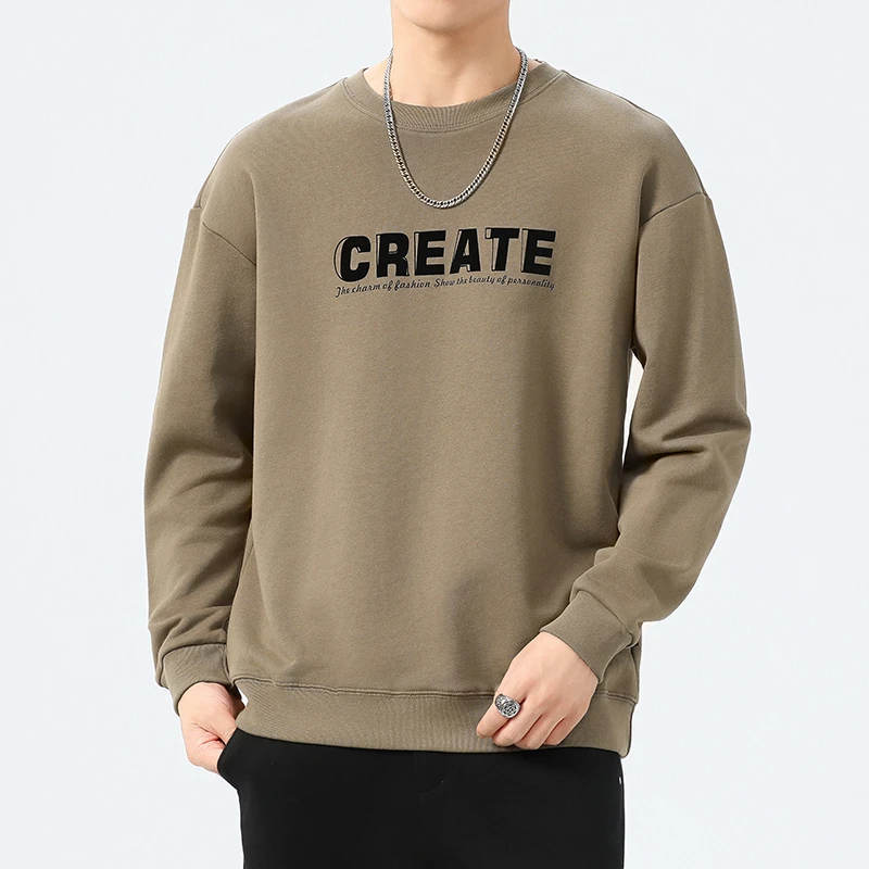 2025新款圆领卫衣重磅压花长袖卫衣春秋休闲宽松美式潮牌大码5235