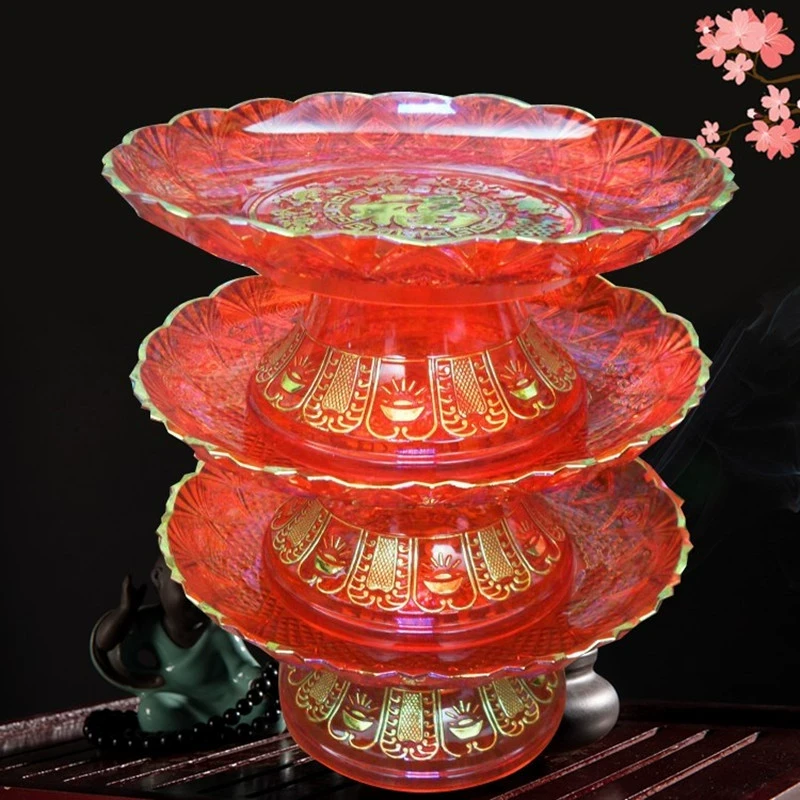 佛具用品水果盘塑料供佛观音财神爷供奉家用小号高脚贡盘供果盘
