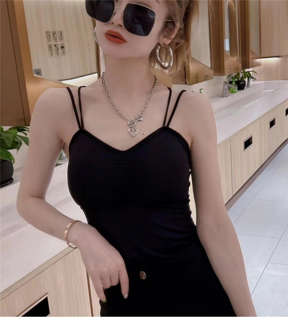 交叉美背防走光二合一百搭吊带胸垫性感外穿内搭背心上衣女