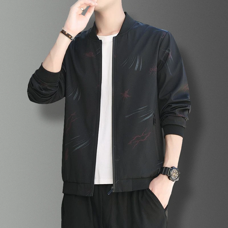 男士外套2024新款春秋修身上衣服青年男装休闲百搭棒球领夹克男