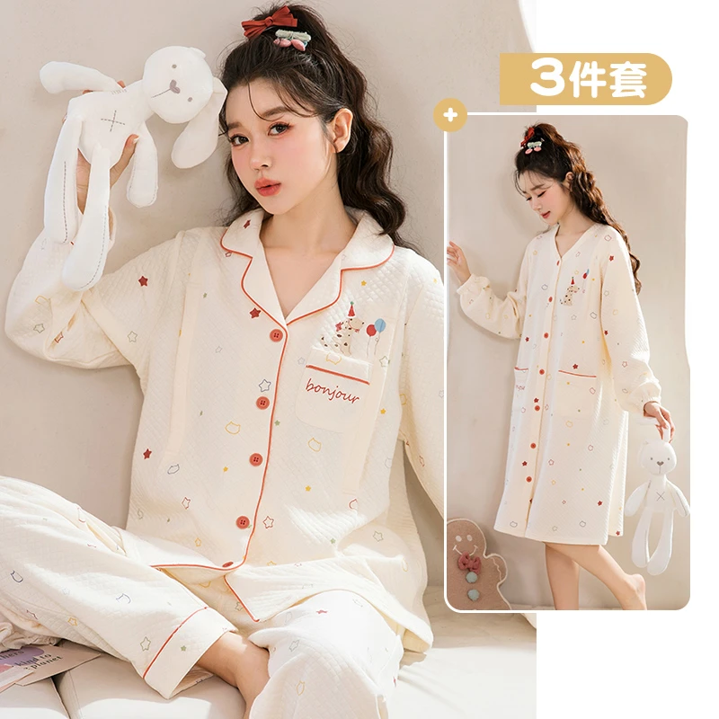 家时光秋冬产后月子服空气夹棉孕妇哺乳睡衣产妇喂奶衣家居服7431
