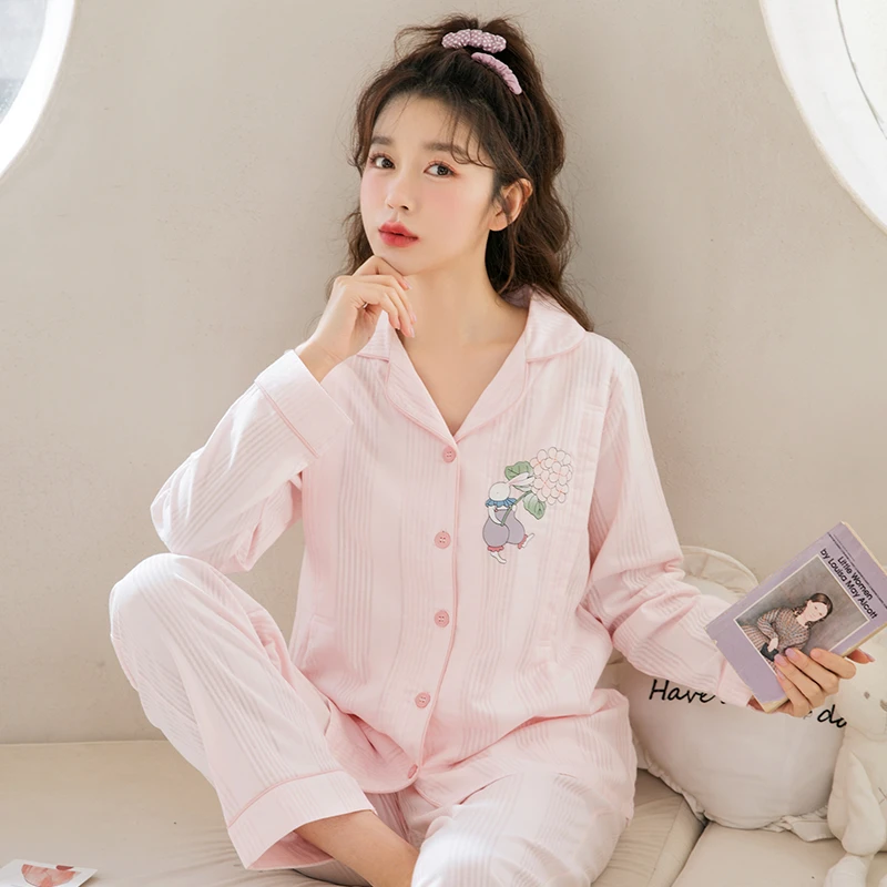 家时光0249#月子服夏季薄款产后纯棉纱布孕妇哺乳衣睡衣家居服