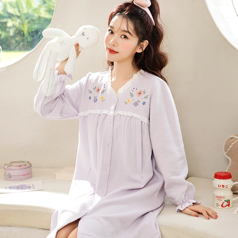 家时光月子服孕妇哺乳睡裙空气棉哺乳服保暖喂奶衣医院待产裙5333