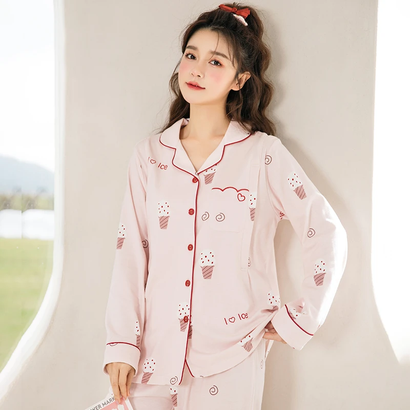 家时光0231#月子服春秋纯棉产后孕妇哺乳睡衣怀孕喂奶长袖家居服