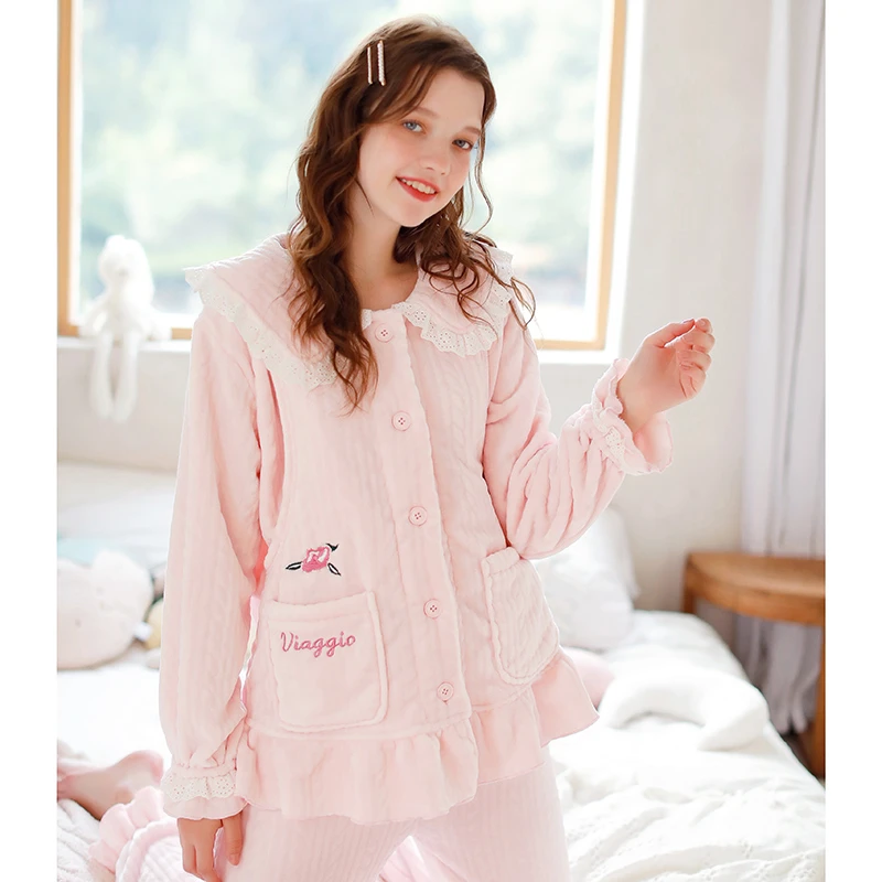 家时光8893#冬季珊瑚绒孕妇哺乳衣产后月子服加厚保暖产妇家居服