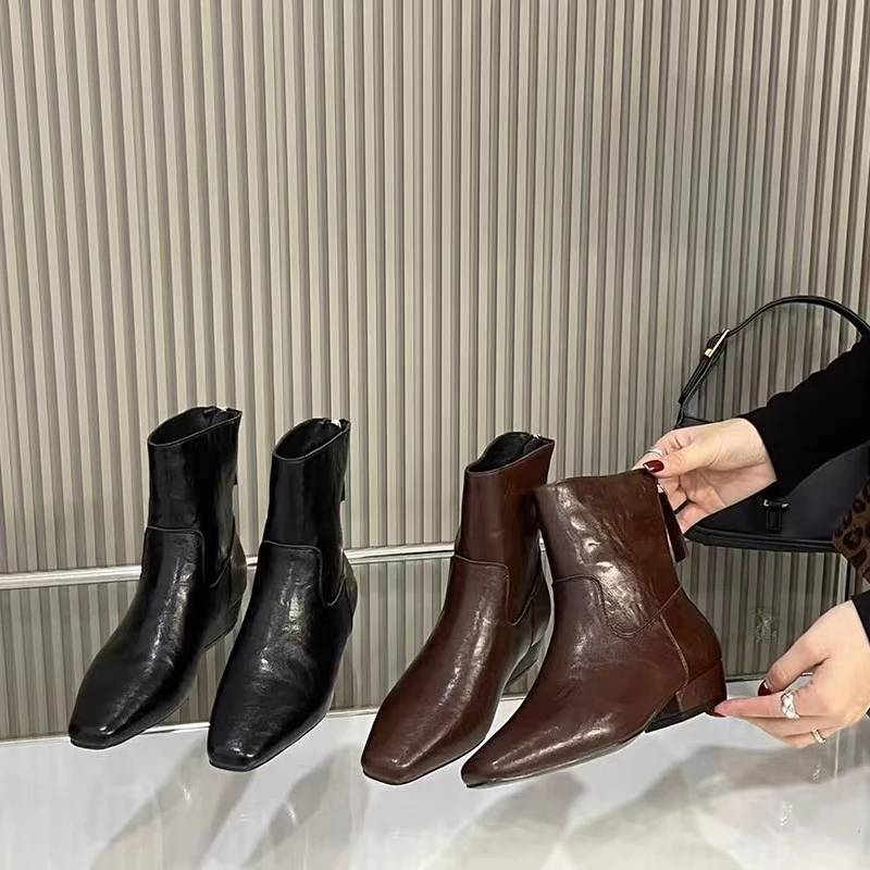新款尖头粗跟舒适不累脚百搭款长款女靴8978