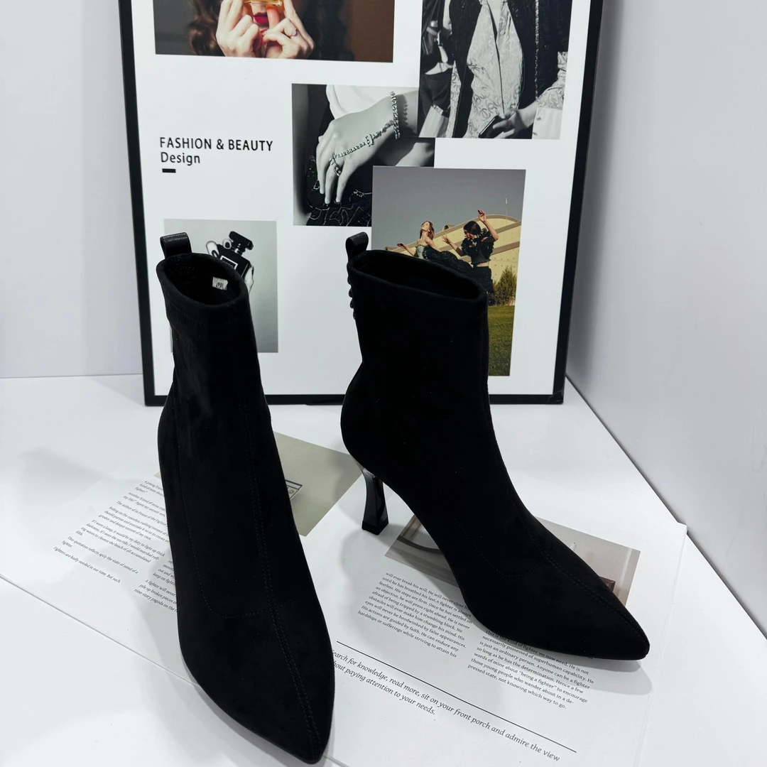 新款尖头细跟舒适不累脚百搭款系带休闲鞋瘦瘦靴275-16