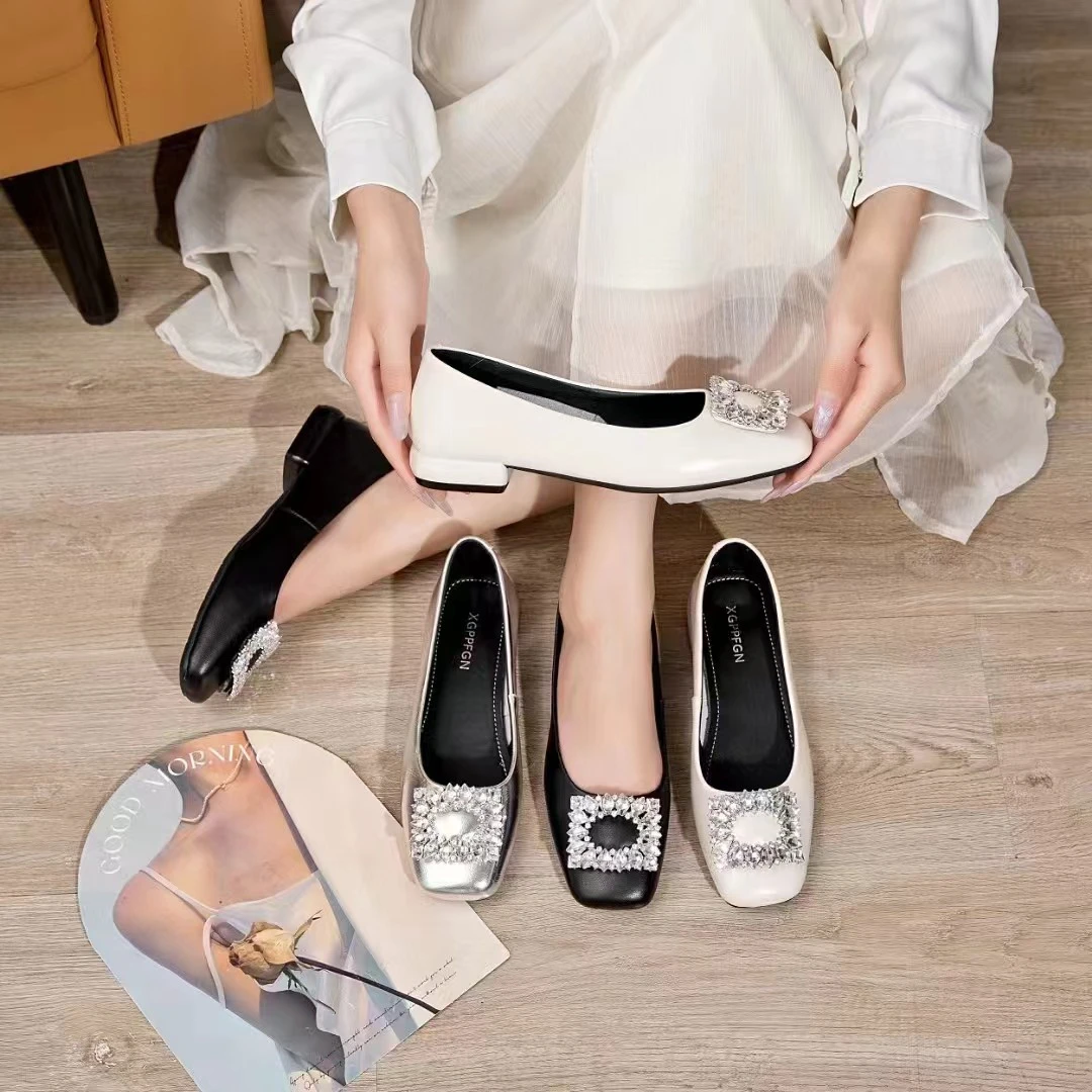 新款方跟时尚百搭软底舒适低跟浅口单鞋6072