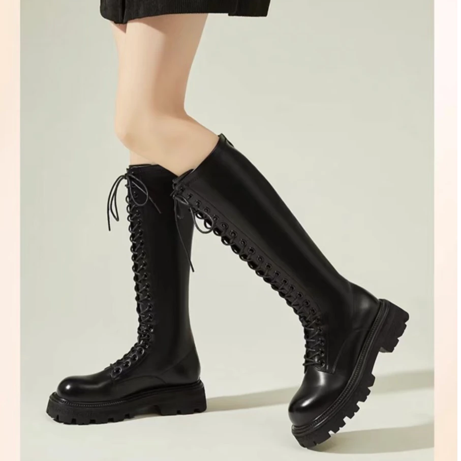 新款方头粗跟舒适厚底不累脚百搭款长款女靴219-2D