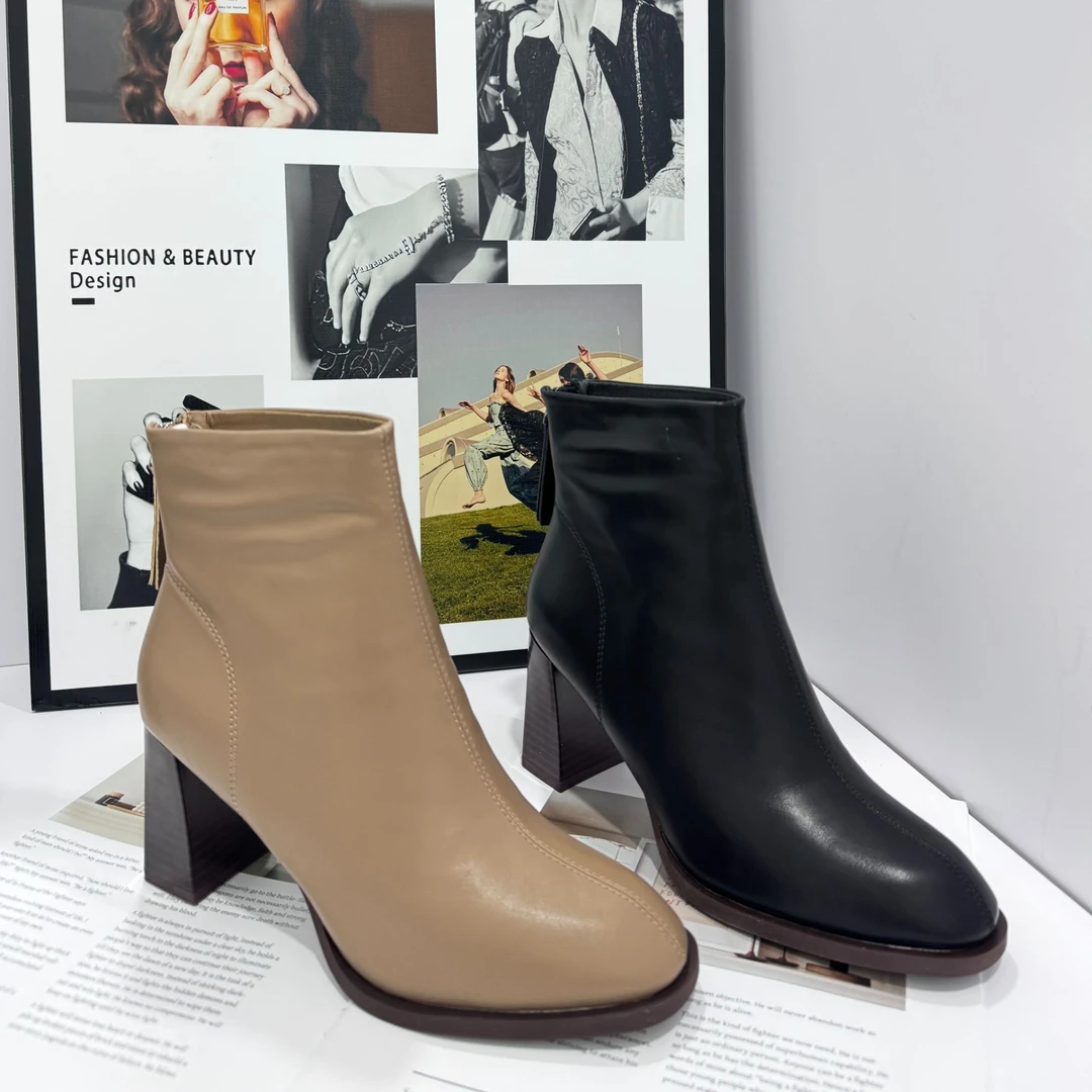 新款方头粗跟舒适不累脚百搭款系带休闲鞋瘦瘦靴266-11