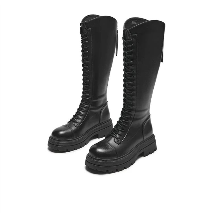 新款圆头平底舒适厚底不累脚百搭款长款女靴1823