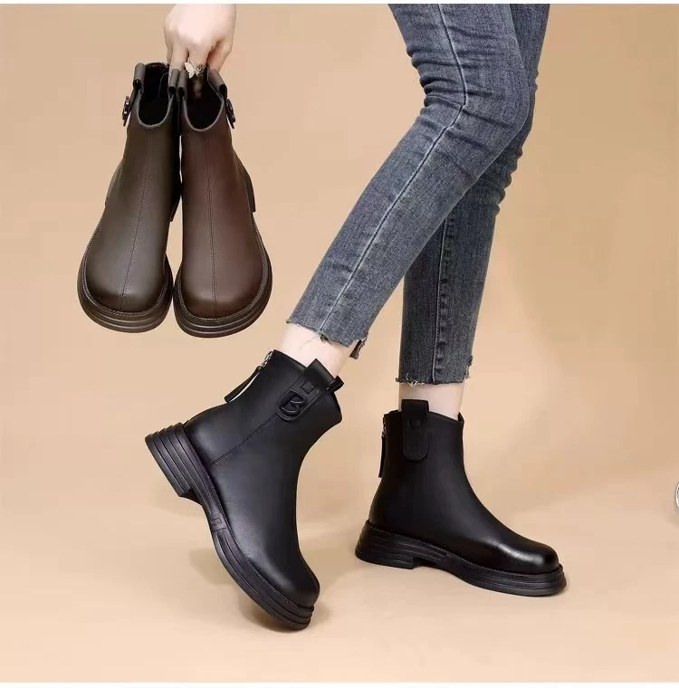 新款方头粗跟舒适厚底不累脚百搭款女靴3367-1