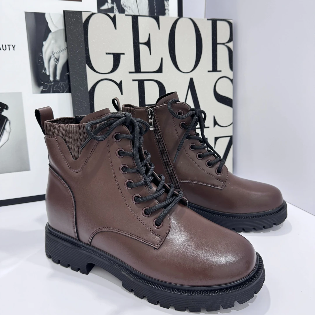 新款圆头平底舒适不累脚百搭款系带休闲鞋马丁靴530-32