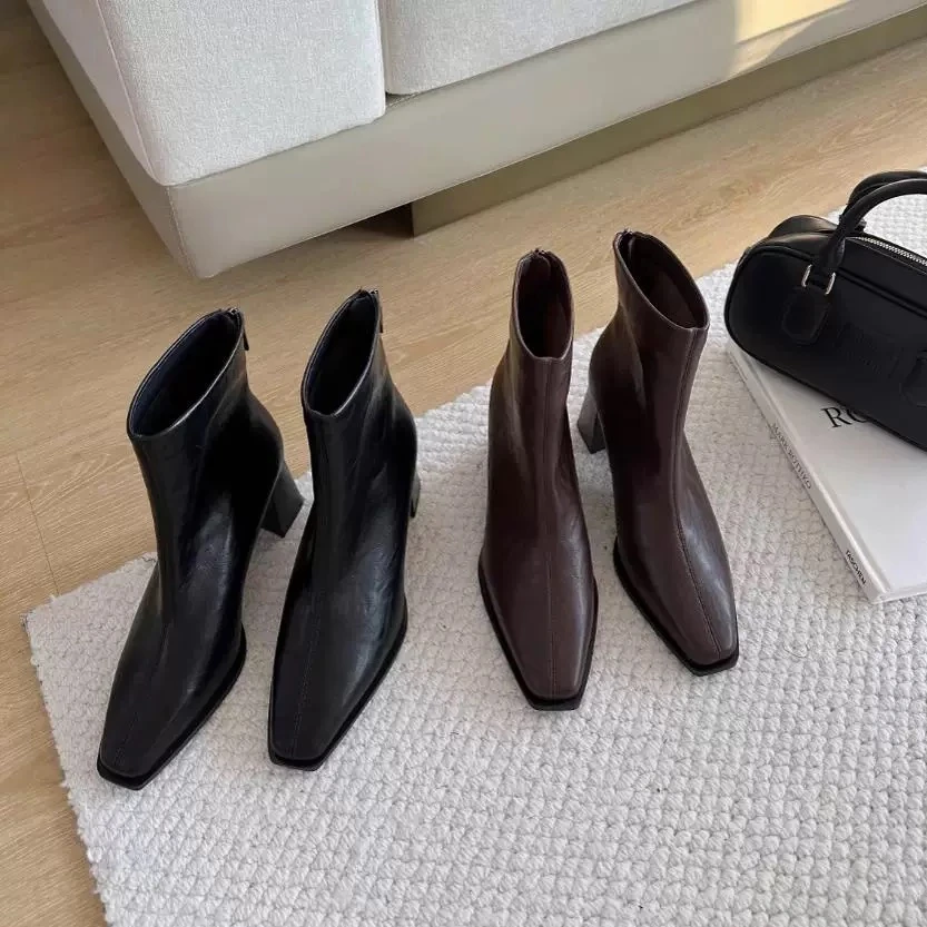 新款方头粗跟舒适厚底不累脚百搭款女靴501-9B