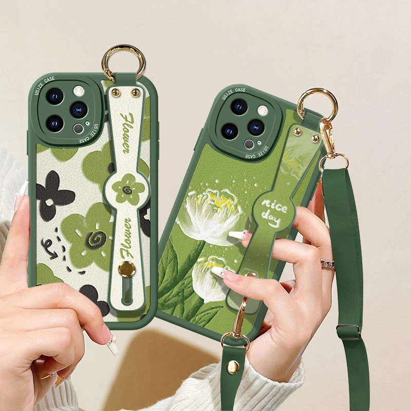 轻奢女款油画风腕带挂绳斜挎手机壳适用苹果/华为/OPPO/Vivo/小米