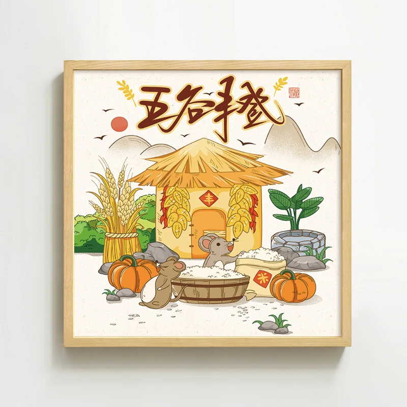 正方形电表箱美观实木框装饰画餐厅客厅新中式挂画玄关入户挂画