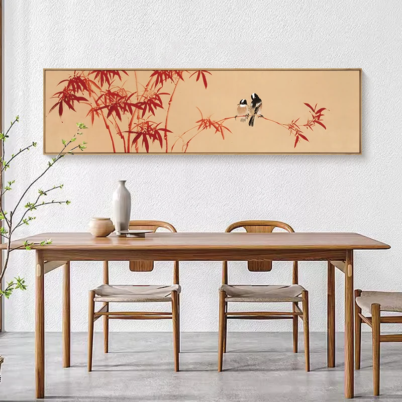 红竹新中式装饰画客厅墙画茶室书房卧室床头挂画花鸟挂画竹报平安