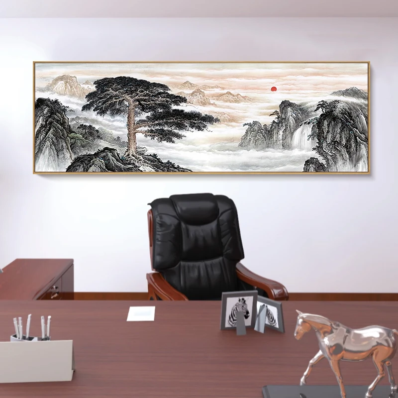 中国风山水装饰画旭日东升客厅挂画长城风景壁画鸿运当头墙画
