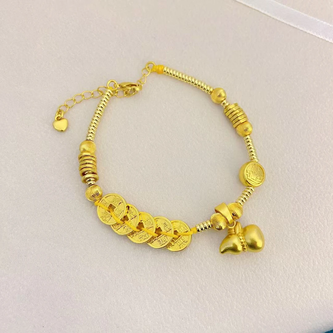 铜合金手链 五帝钱招财进宝猫眼珠算盘珠流苏葫芦盘缠手链PC5008