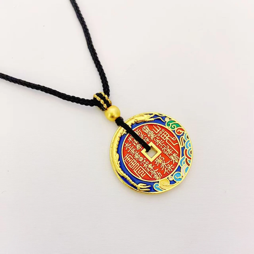 铜合金珐琅吊坠 龙腾四海山鬼花钱太极八卦铜钱平安扣吊坠DZ1016
