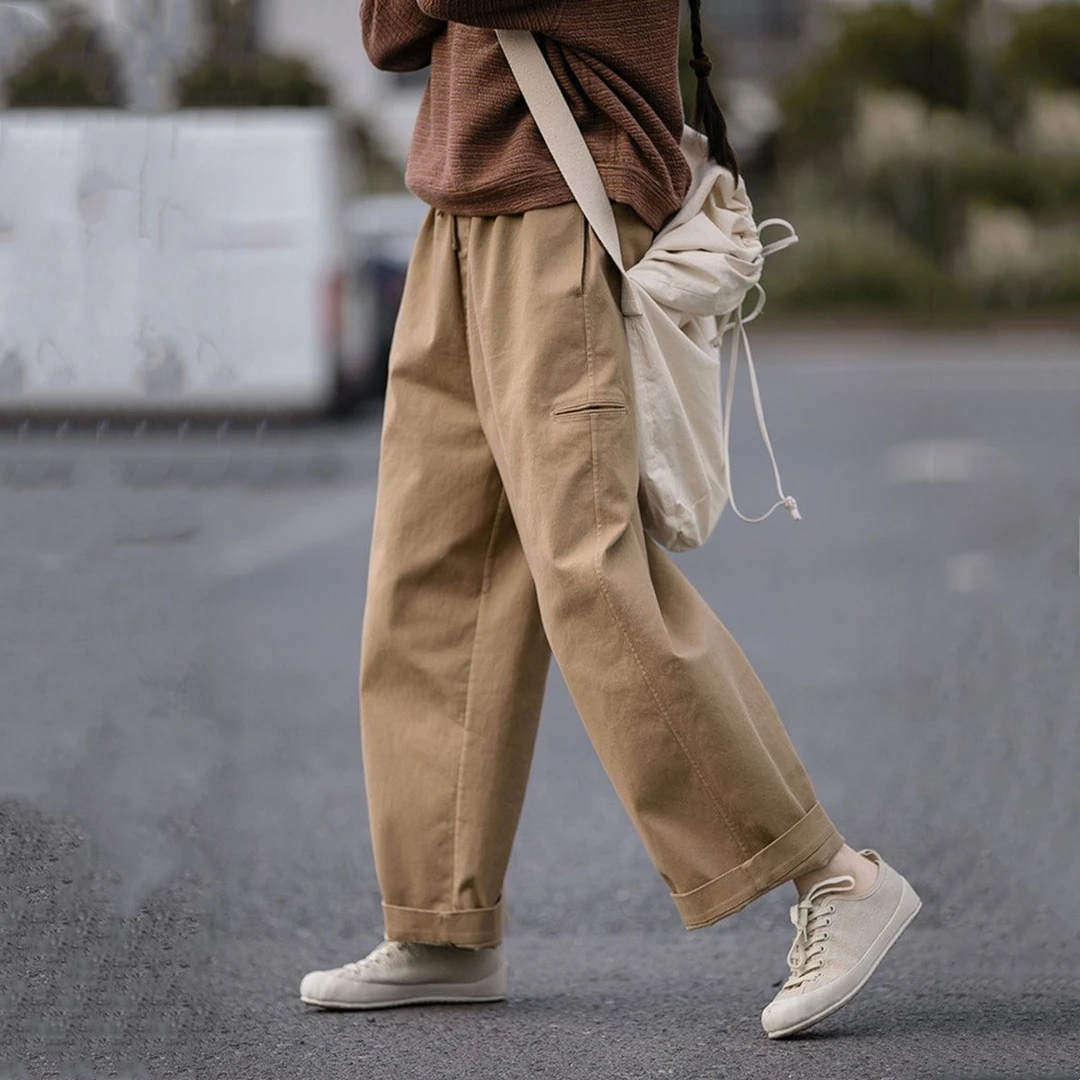 GUYUNDUO/古韵朵全棉休闲裤直筒裤阔腿裤品牌长裤大码女宽松春秋