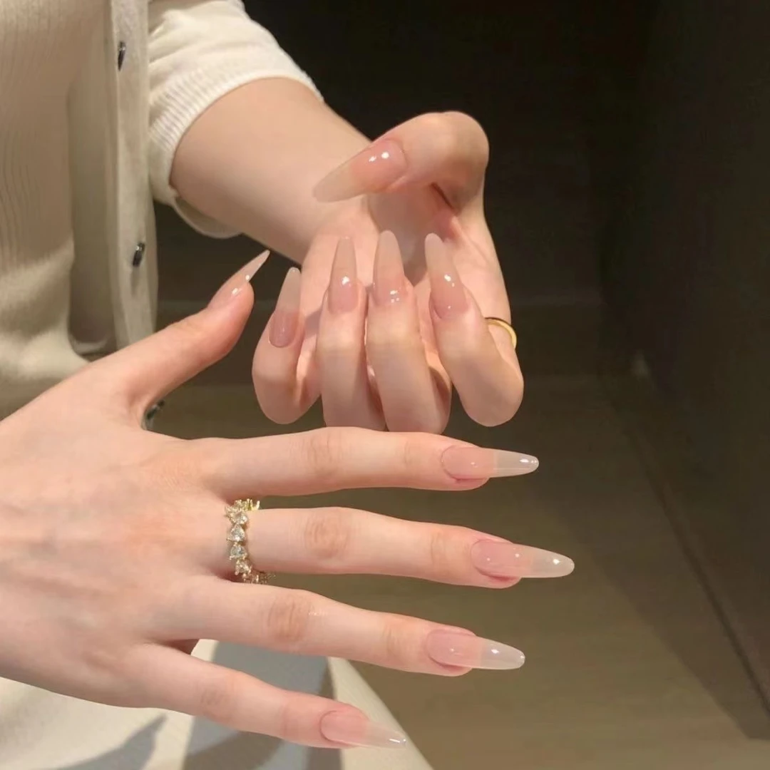 【水感冰肌】长椭圆纯欲华妃摸脸渐变美甲贴片手穿戴甲指甲贴中长款
