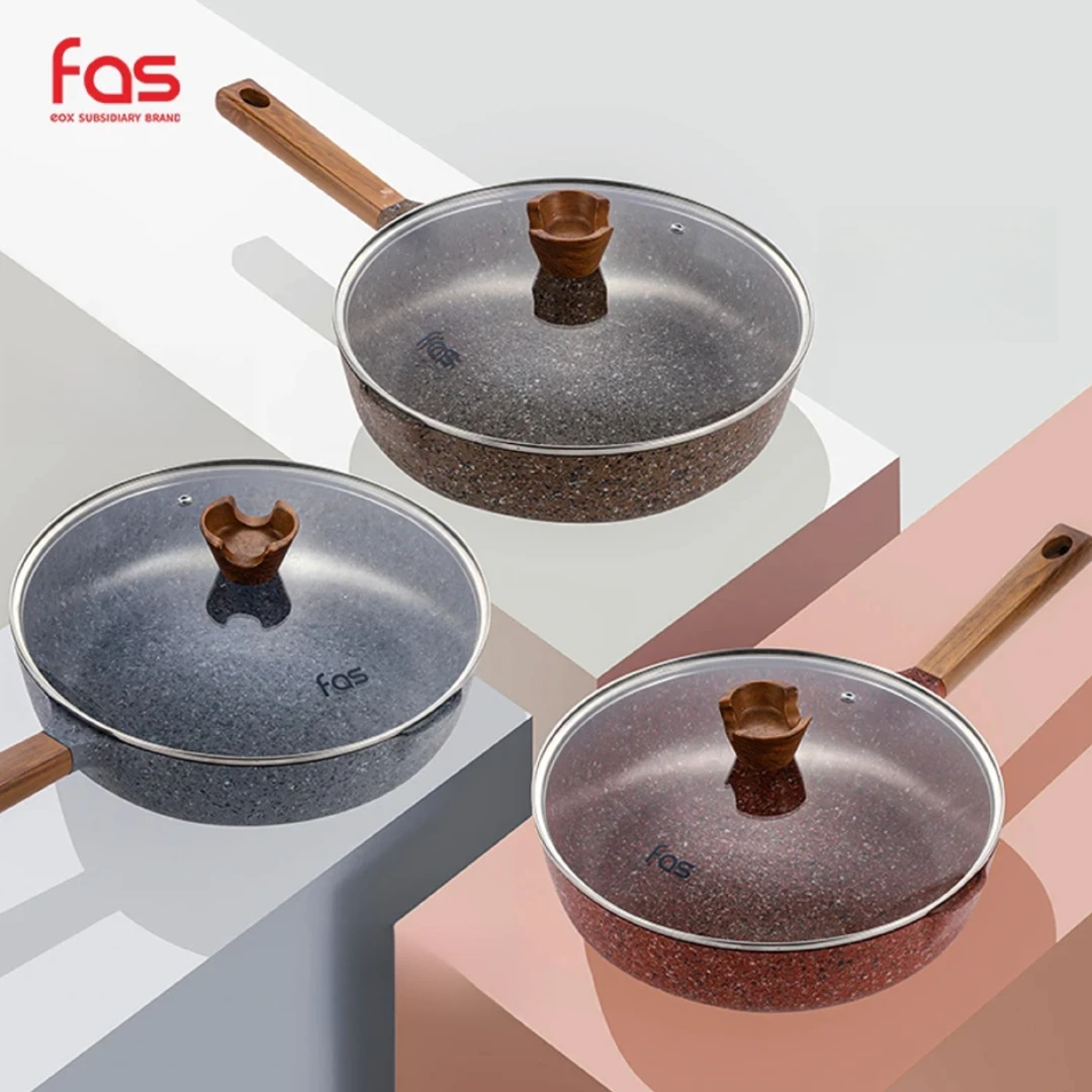 28fas花岗岩深煎锅 红色不粘平底煎炒锅家用电磁炉燃气通用