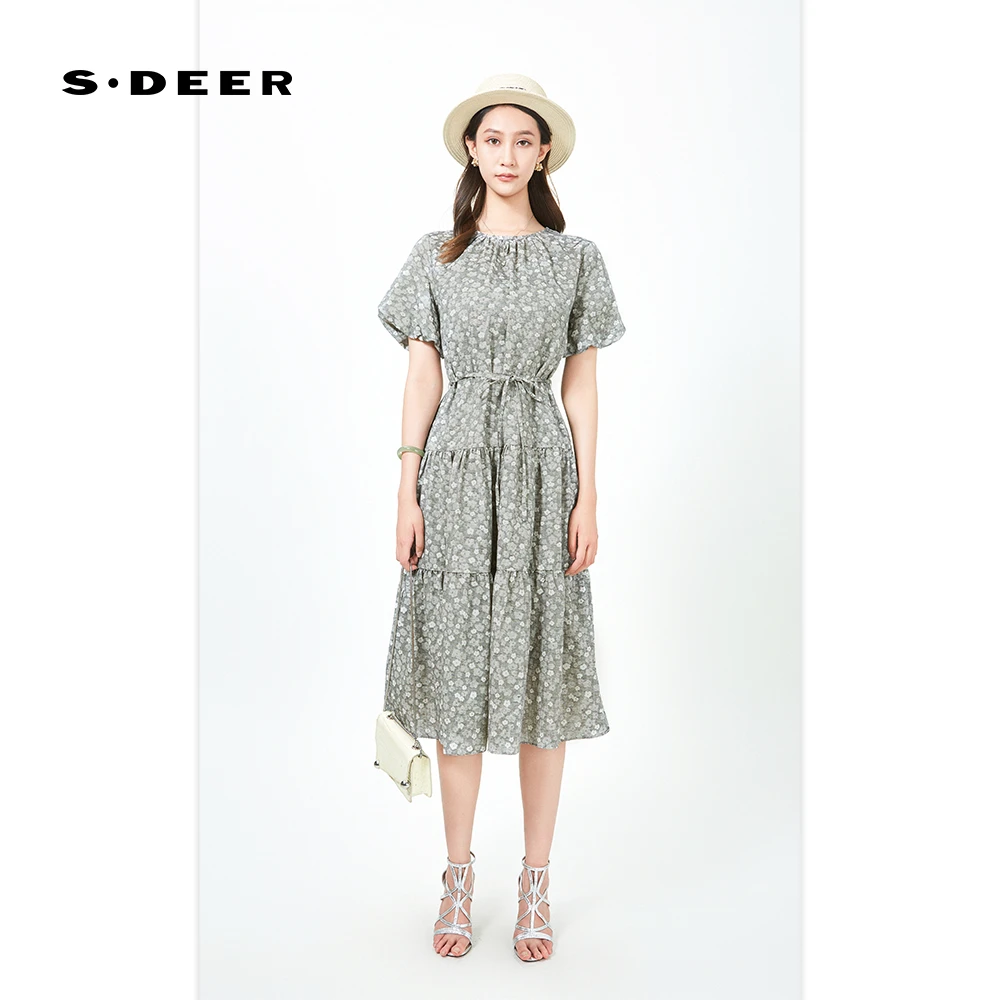 【粉丝专享】圣迪奥清新显瘦轻奢印花气质休闲收腰连衣裙S242Z12M4