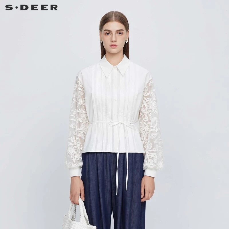 【大叔专属】圣迪奥气质法式翻领风琴褶收腰衬衫S243Z0518