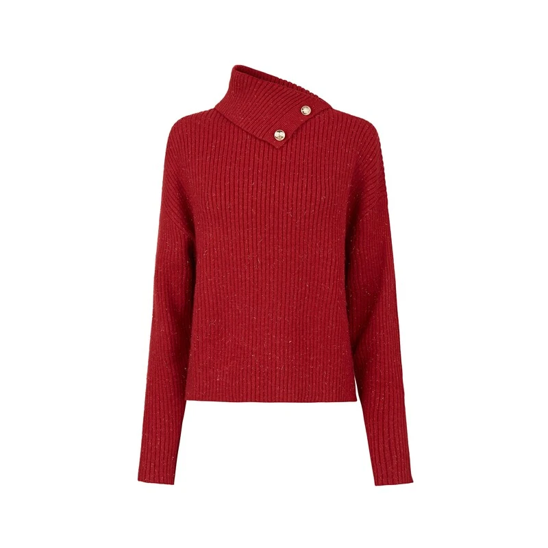 圣迪奥复古不规则领落肩袖针织衫S234Z35B4