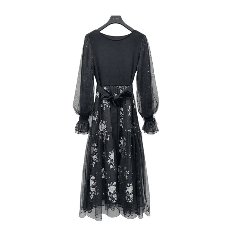 sdeer圣迪奥显瘦气质长袖印花连衣裙S241Z1208