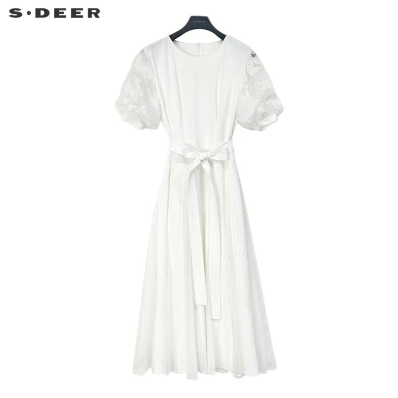 【丽公主】圣迪奥时尚泡泡袖气质白色显瘦连衣裙S242Z1297