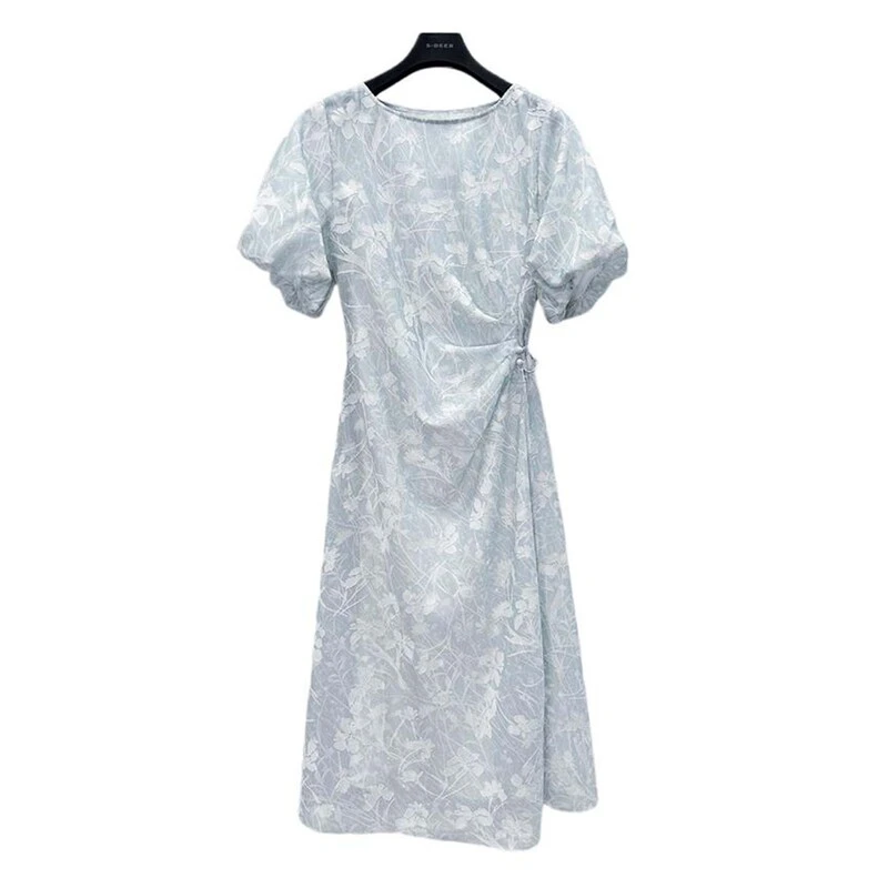 【粉丝专享】圣迪奥女装圆领提花泡泡袖吊带两件套连衣裙S232Z12QS