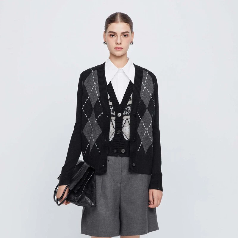 【勇哥专属】圣迪奥学院风菱格纹针织衫小香风气质复古S24463504