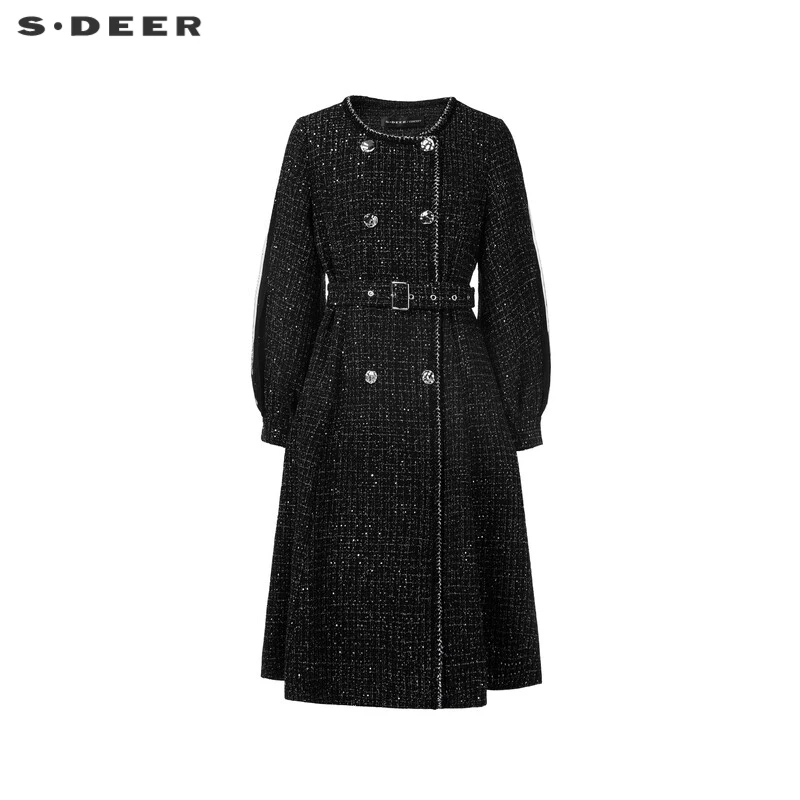 【丽公主】圣迪奥小香风轻奢黑色长款收腰外套S243Z1804