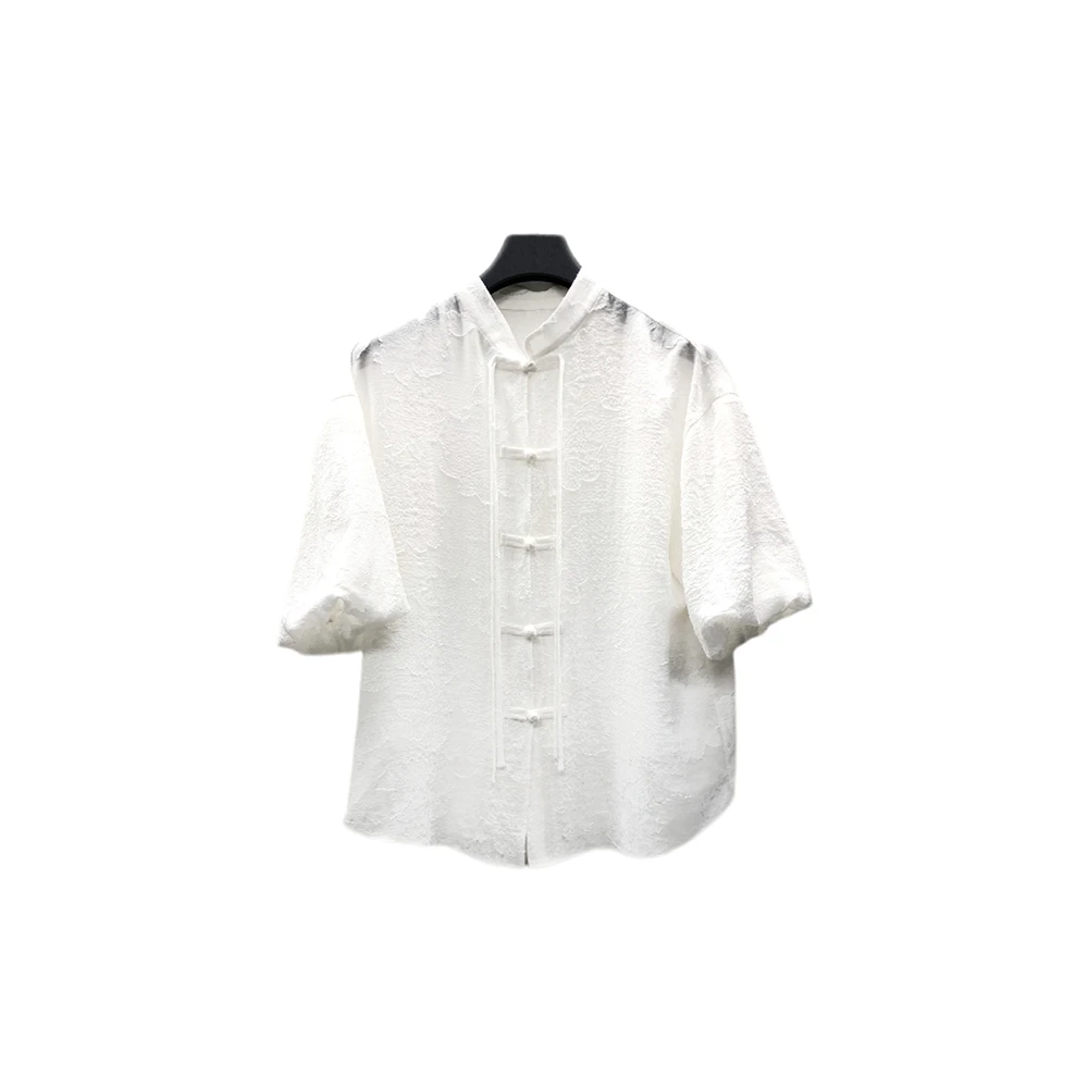 【乐乐专属】圣迪奥女装新中式国风提花短袖衬衫S242Z0443