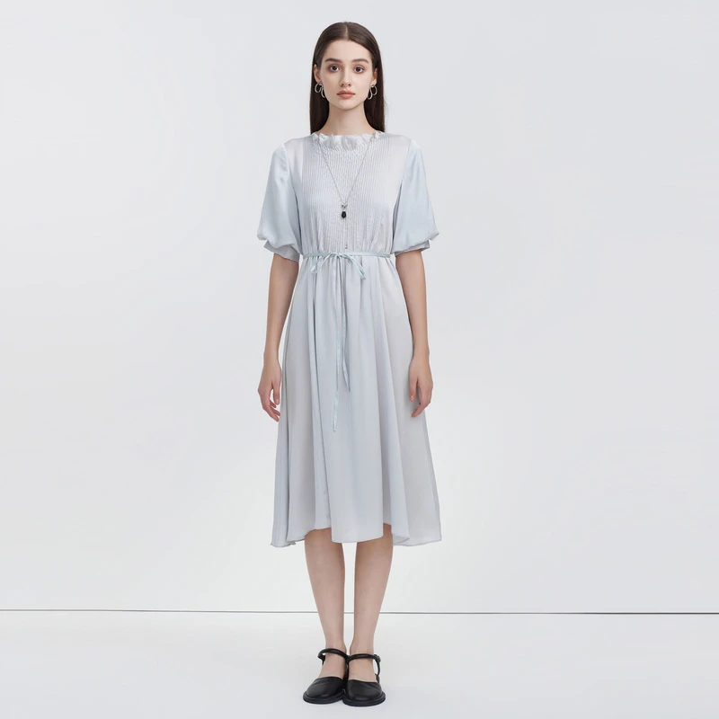 【陈大喜专属】sdeer圣迪奥泡泡袖优雅气质连衣裙S223Z12H1