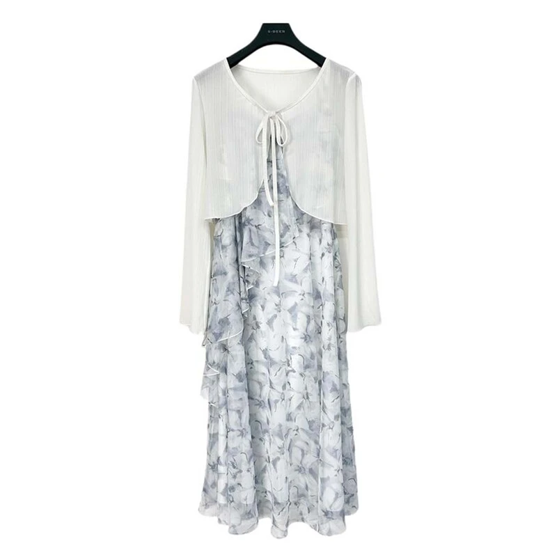 【粉丝专享】sdeer复古碎花网纱针织衫吊带裙套装S242Z1421