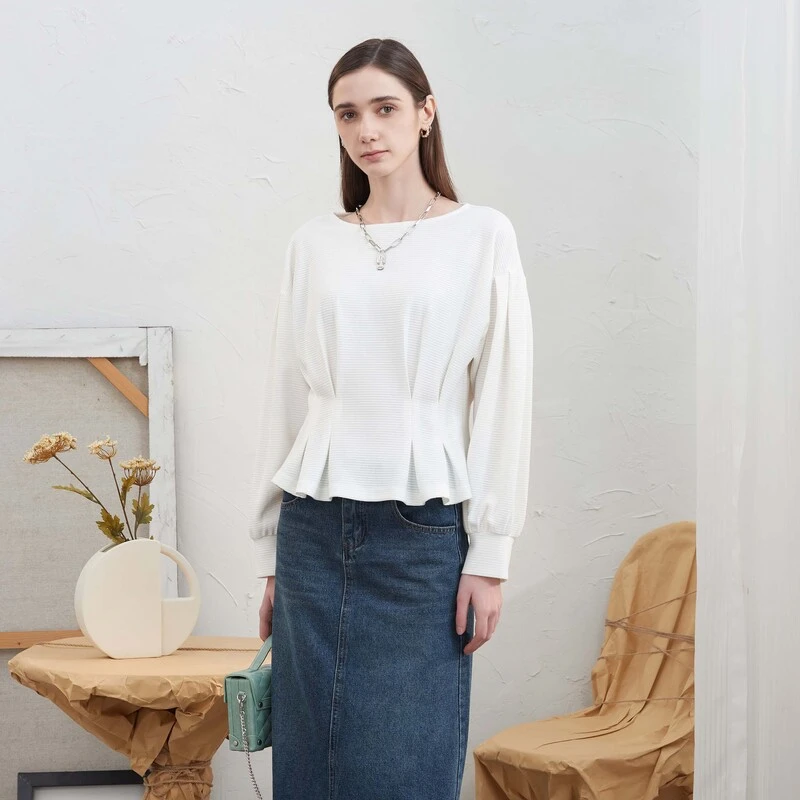 【大叔专属】圣迪奥文艺复古一字领肌理压褶宽松卫衣S24162202