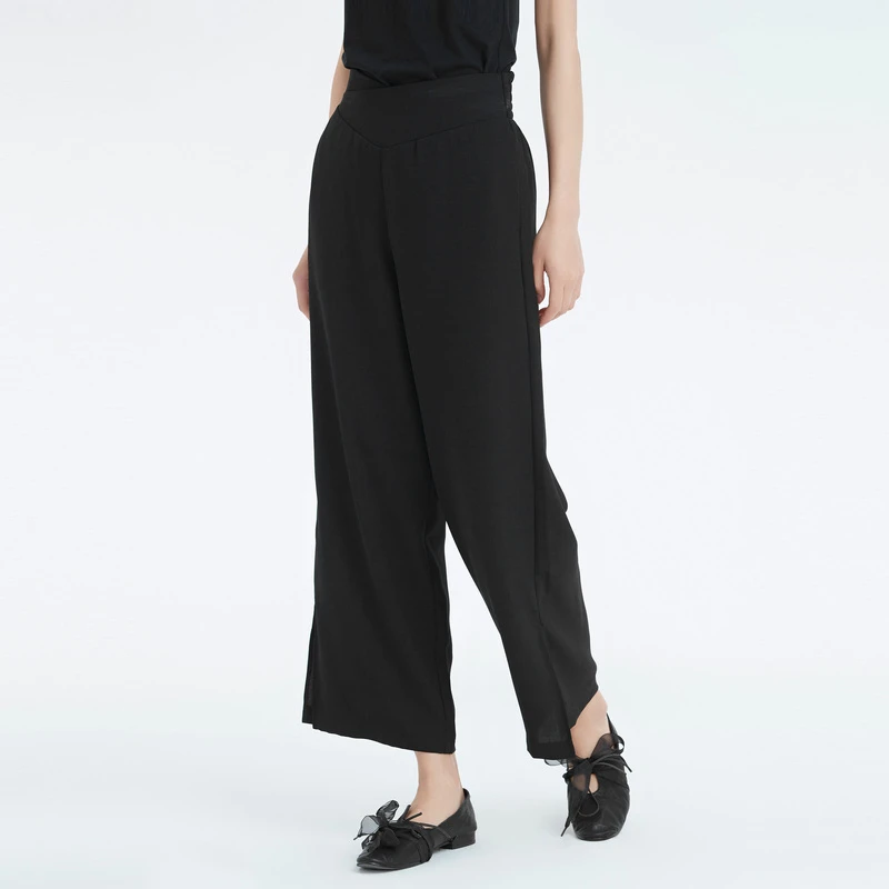 S·DEER【粉丝专享】夏季透气圣迪奥女装垂感开衩直筒长裤S222Z0828